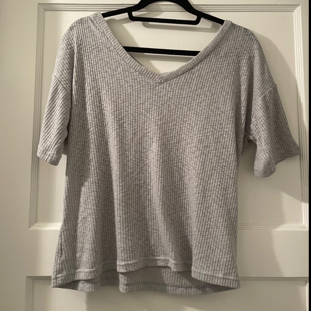 Mint green, knit, v-neck top.